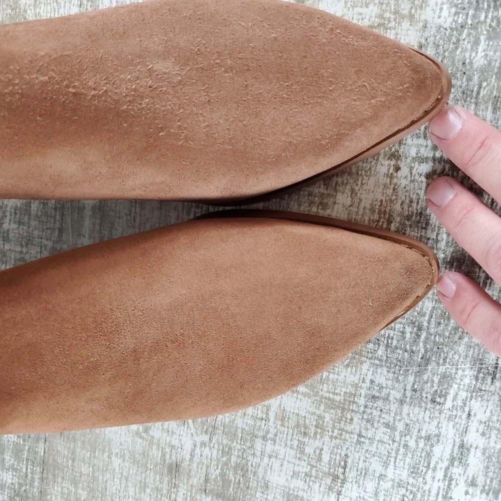 Michael Kors Kinlee Bootie Womens Sz 8.5‎ M luggage Suede Pointed Toe Block Heel